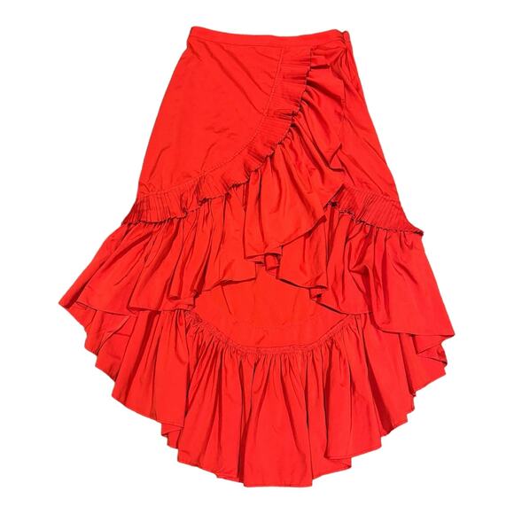 LULUMARI Red Overlap Maxi Frill High Low Skirt size medium - Picture 2 of 9